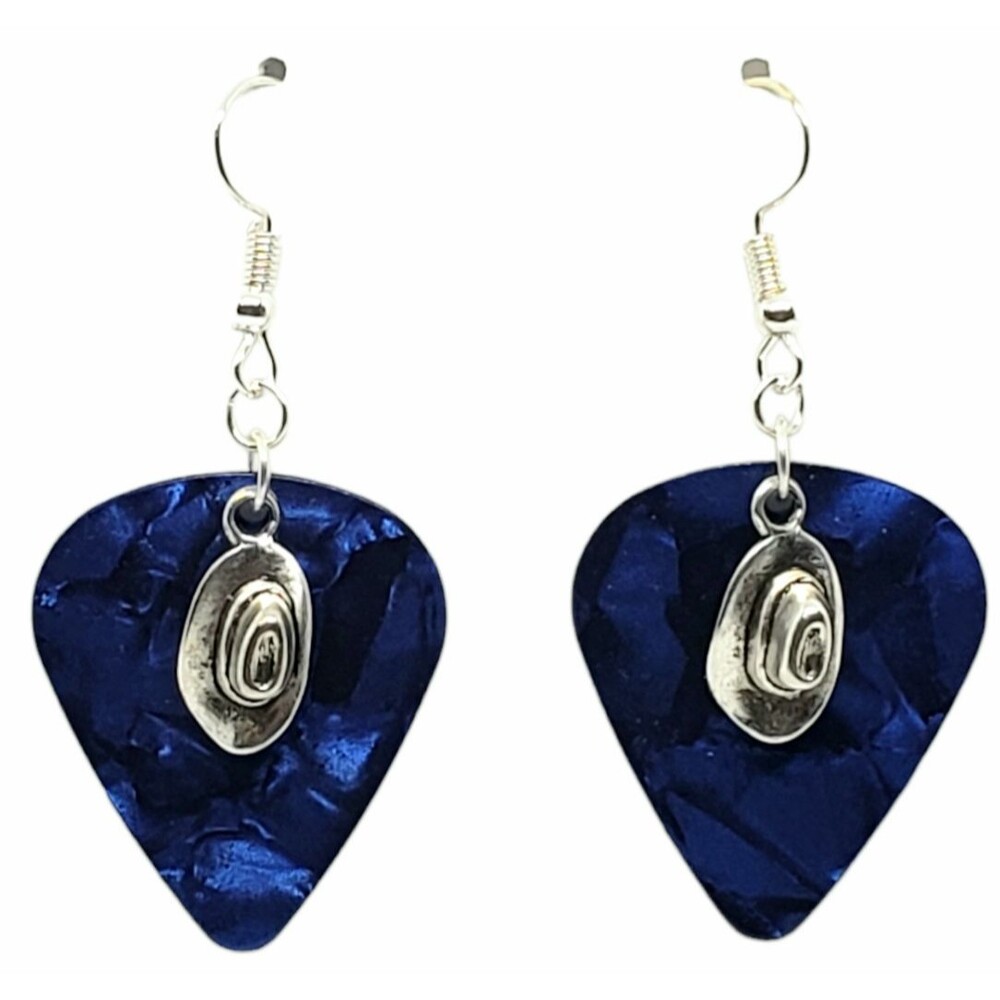 Cowboy Hat Western Charm on Guitar Pick Earrings - Choose Color - Handmade USA